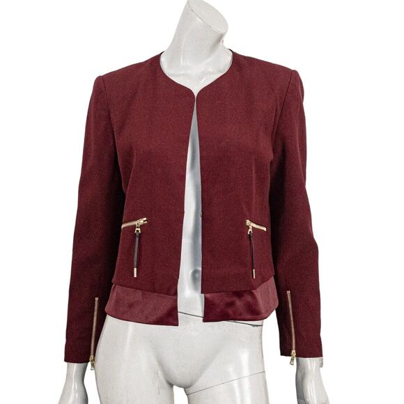 Sandro Paris Veronique Zip pockets jacket in Burgundy Red Women's size 40 - Picture 1 of 9